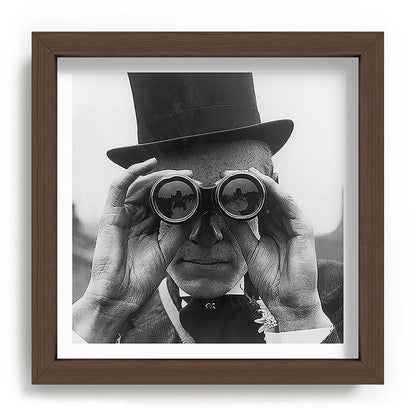 Derby Spectator watching ponies with opera glasses black and white photograph - photography - photographs Framed Art Print Gallery Image 98
