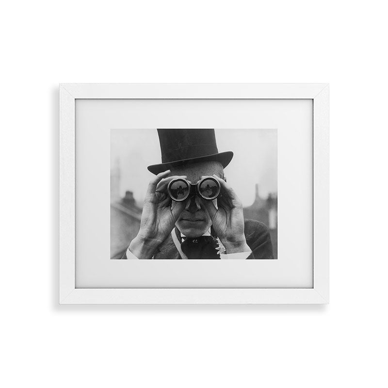 Derby Spectator watching ponies with opera glasses black and white photograph - photography - photographs Framed Art Print Gallery Image 70