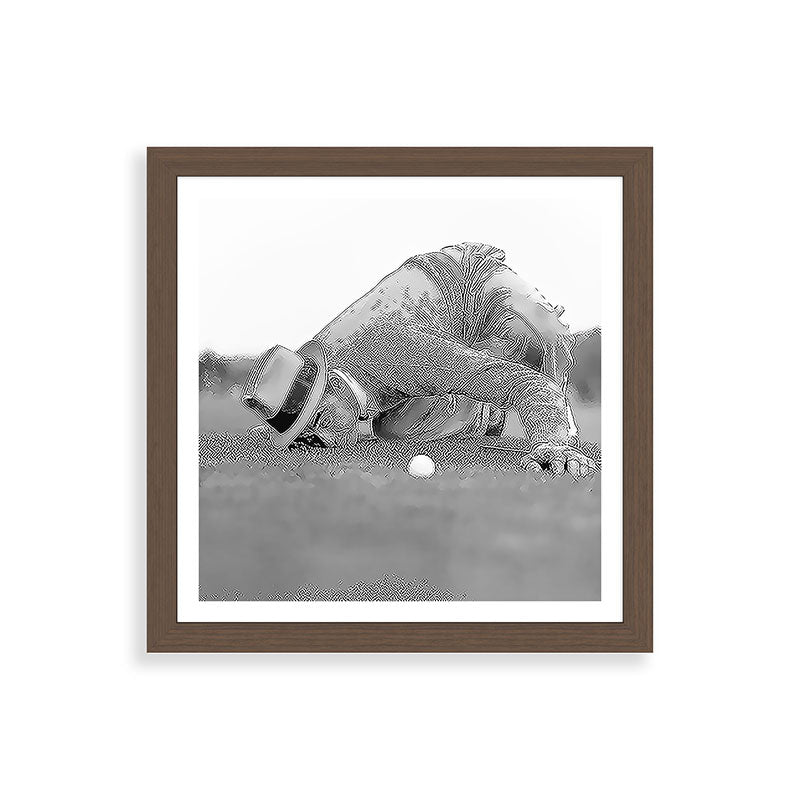 Eye to the ground on the 18th hole; golfing man eyes ball to measure distance to hole vintage black and white portrait photograph - photography - photographs poster Framed Art Print Gallery Image 60