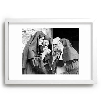 Nuns smoking black and white photograph - photography - photographs portrait for home and wall decor Framed Art Print Gallery Image 105