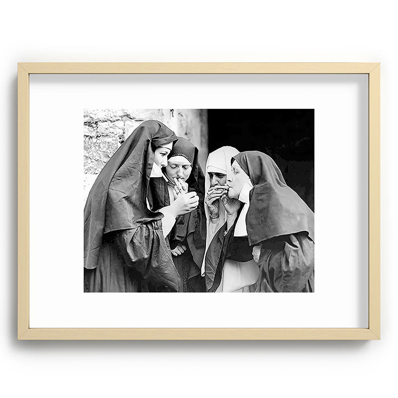 Nuns smoking black and white photograph - photography - photographs portrait for home and wall decor Framed Art Print Gallery Image 99
