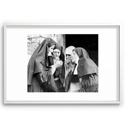 Nuns smoking black and white photograph - photography - photographs portrait for home and wall decor Framed Art Print Gallery Image 110