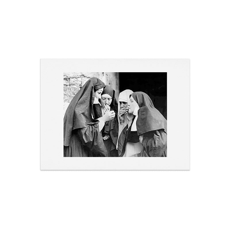 Nuns smoking black and white photograph - photography - photographs portrait for home and wall decor Art Print Gallery Image 8