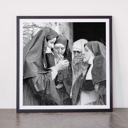 Nuns smoking black and white photograph - photography - photographs portrait for home and wall decor Framed Art Print Gallery Image 55