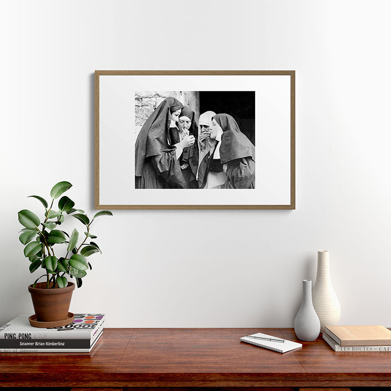 Nuns smoking black and white photograph - photography - photographs portrait for home and wall decor Framed Art Print Gallery Image 18