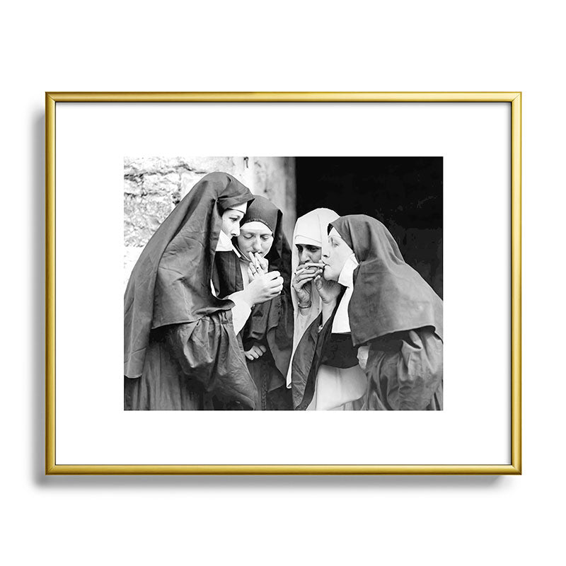 Nuns smoking black and white photograph - photography - photographs portrait for home and wall decor Framed Art Print Gallery Image 120