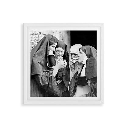 Nuns smoking black and white photograph - photography - photographs portrait for home and wall decor Framed Art Print Gallery Image 38