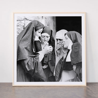 Nuns smoking black and white photograph - photography - photographs portrait for home and wall decor Framed Art Print Gallery Image 33
