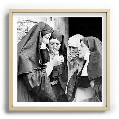 Nuns smoking black and white photograph - photography - photographs portrait for home and wall decor Framed Art Print Gallery Image 109