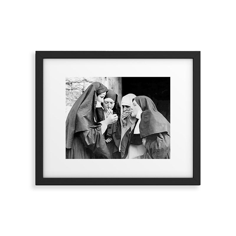Nuns smoking black and white photograph - photography - photographs portrait for home and wall decor Framed Art Print Gallery Image 5