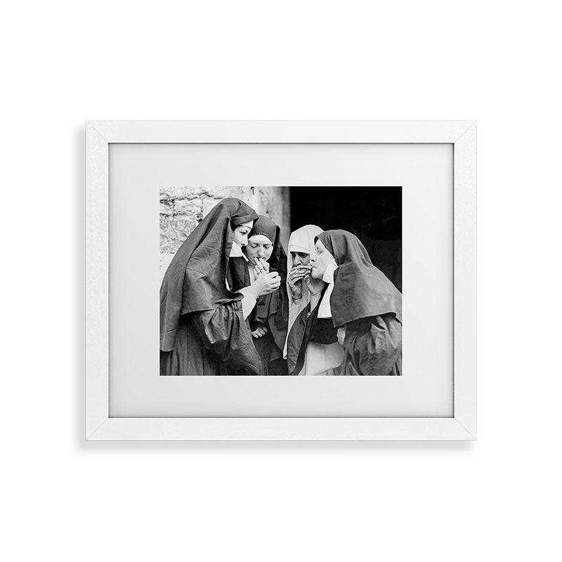 Nuns smoking black and white photograph - photography - photographs portrait for home and wall decor Framed Art Print Gallery Image 69