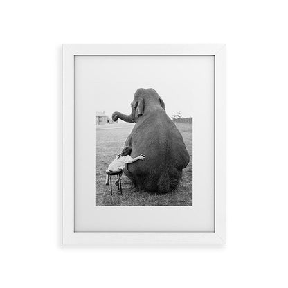 Odd Best Friends, Sweet Little Girl hugging elephant black and white photograph Framed Art Print Gallery Image 70