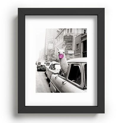 Perfect Pink Bubble Gum Llama taking a New York Taxi black and white photograph Framed Art Print Gallery Image 78