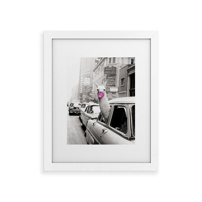 Perfect Pink Bubble Gum Llama taking a New York Taxi black and white photograph Framed Art Print Gallery Image 75