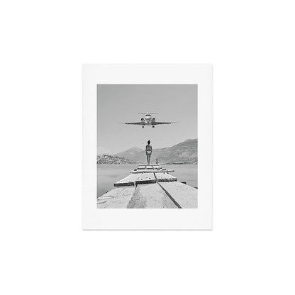 Steady As She Goes; aircraft coming in for an island landing black and white photography- photographs Art Print Gallery Image 3