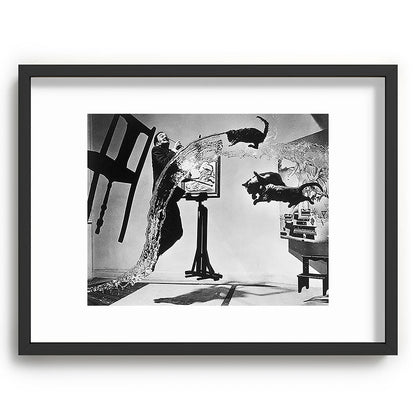 Dalí Atomicus, Salvador Dali painting with flying cats and water spurts surrealism / surrealist black and white photograph / photography by Philippe Halsman Framed Art Print Gallery Image 83