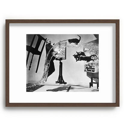 Dalí Atomicus, Salvador Dali painting with flying cats and water spurts surrealism / surrealist black and white photograph / photography by Philippe Halsman Framed Art Print Gallery Image 91