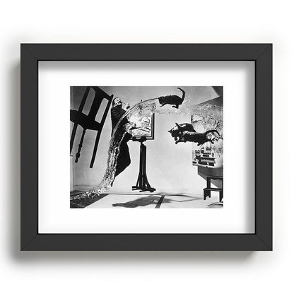 Dalí Atomicus, Salvador Dali painting with flying cats and water spurts surrealism / surrealist black and white photograph / photography by Philippe Halsman Framed Art Print Gallery Image 78