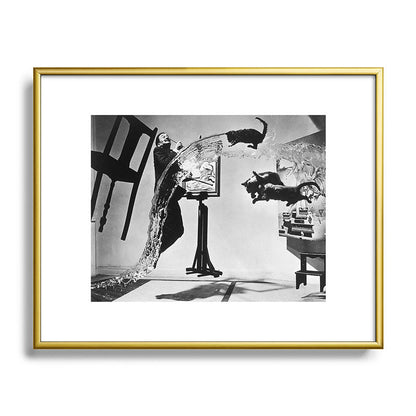 Dalí Atomicus, Salvador Dali painting with flying cats and water spurts surrealism / surrealist black and white photograph / photography by Philippe Halsman Framed Art Print Gallery Image 121