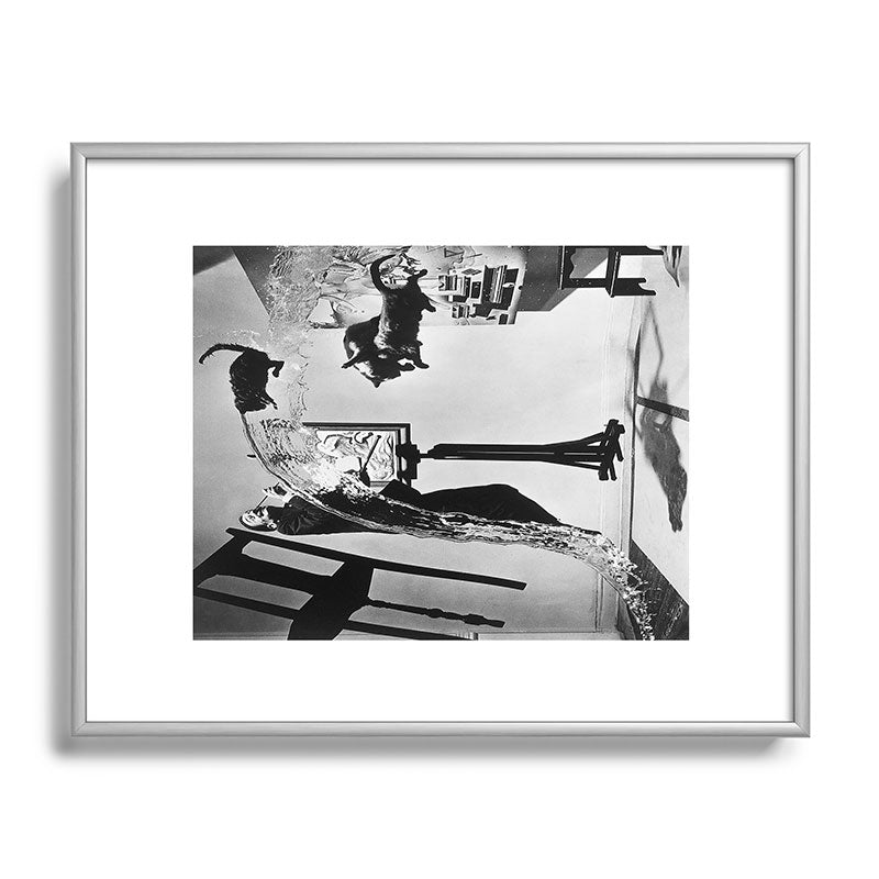 Dalí Atomicus, Salvador Dali painting with flying cats and water spurts surrealism / surrealist black and white photograph / photography by Philippe Halsman Framed Art Print Gallery Image 131