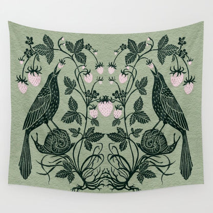 Birds and Snails with Strawberries Wall Tapestry Gallery Image 3