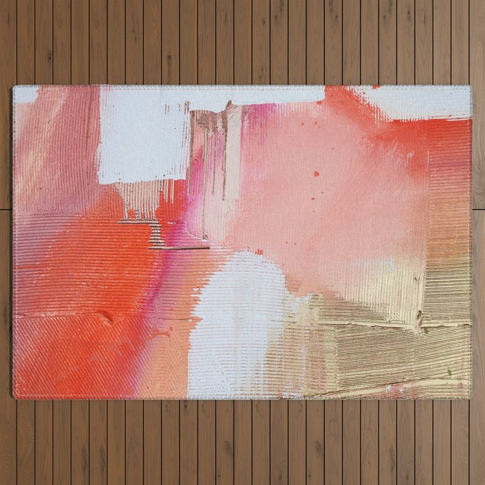 Moving Mountains: a minimal, abstract piece in reds and gold by Alyssa Hamilton Art Outdoor Rug Gallery Image 3