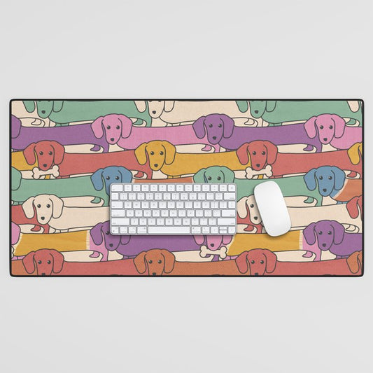 Retro Rainbow Funny Dachshunds Desk Mat Gallery Image 1