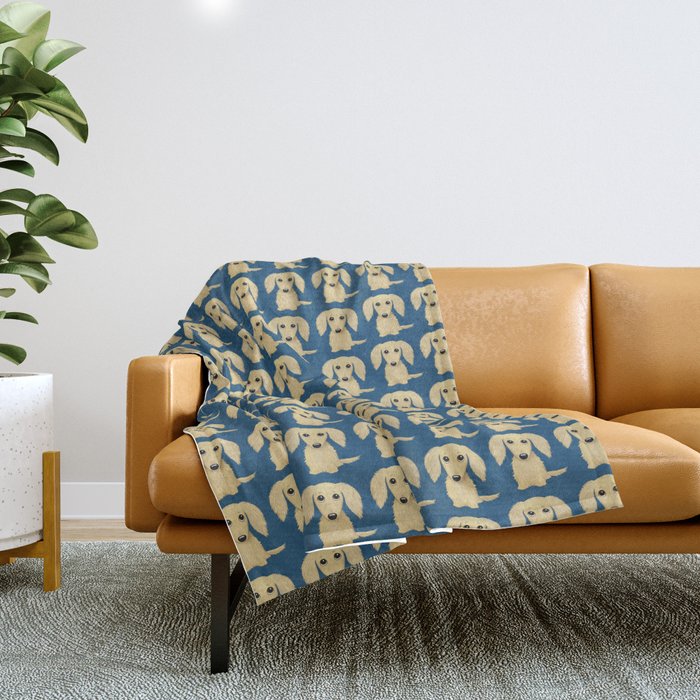 Longhaired Cream Dachshund Cartoon Dog Throw Blanket Gallery Image 1