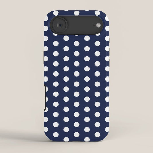 Navy Blue Polka Dots Minimalist Line Drawing iPhone Case Gallery Image 2