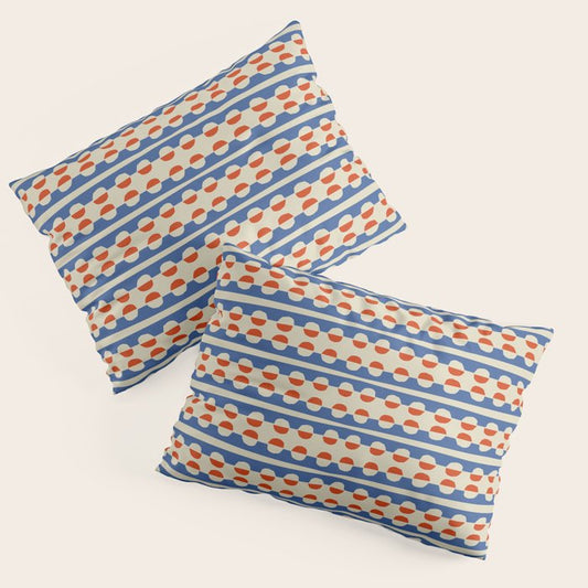 Dots and Lines - Blue and Red Pillow Sham Gallery Image 1