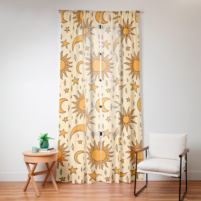 Vintage Sun and Star Print Window Curtain Gallery Image 16
