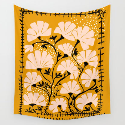 Ever blooming good vibes mustard yellow Wall Tapestry Gallery Image 1