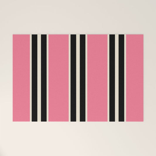 Vertical Stripes Pink and Black Welcome Mat Gallery Image 1