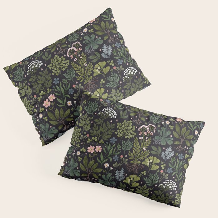 Herbarium ~ vintage inspired botanical art print ~ black Pillow Sham Gallery Image 3