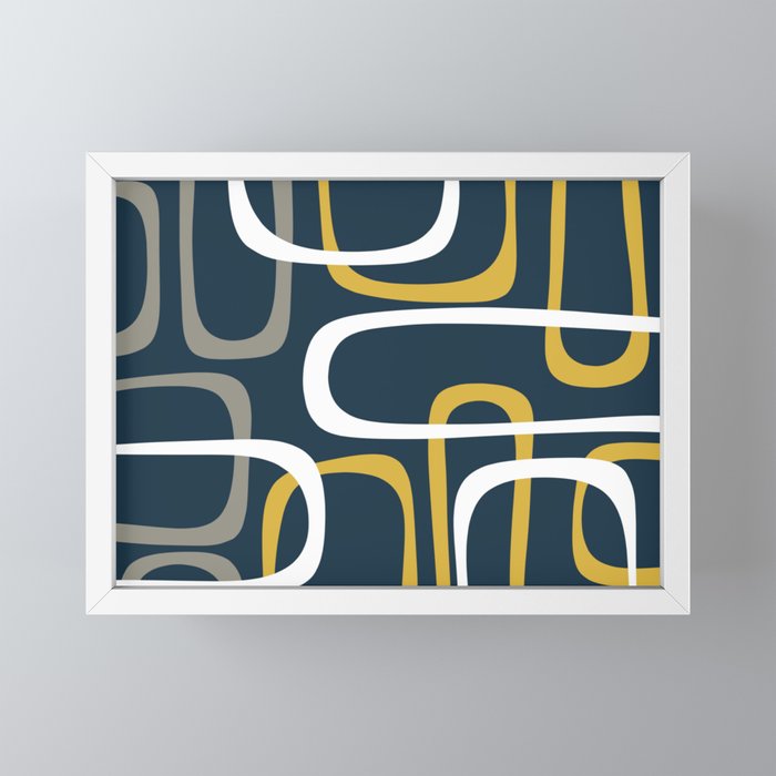 Mid Century Modern Loops Pattern in Light Mustard Yellow, Navy Blue, Gray, and White Mini Art Print Gallery Image 4