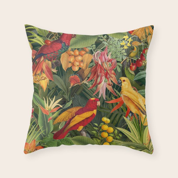 Midnight Jungle Parrots Tropical Paradise Throw Pillow Gallery Image 5