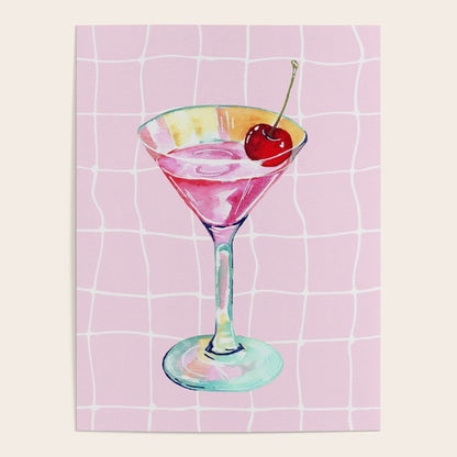 Pink Aesthetic Martini Glass with Cherry Poster Gallery Image 4