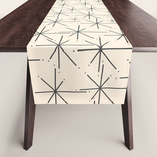 Stella - Atomic Age Mid Century Modern Starburst Pattern in Charcoal Gray and Almond Cream Table Runner Gallery Image 1