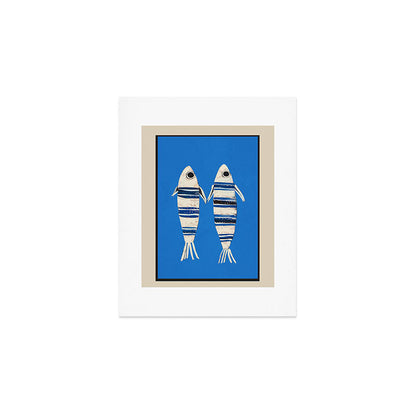 Minimal Fish on Blue Art Print Gallery Image 1