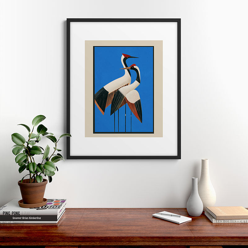 Stillness in Motion - Abstract Cranes in Blue Framed Art Print Gallery Image 7