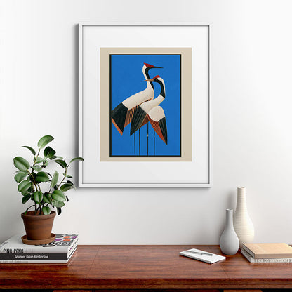 Stillness in Motion - Abstract Cranes in Blue Framed Art Print Gallery Image 28