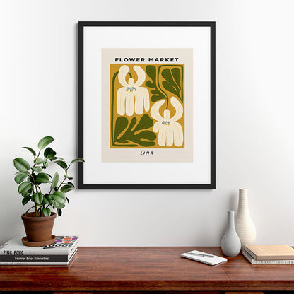 Flower Market Lima, Retro Eclectic Floral Print Framed Art Print Gallery Image 35