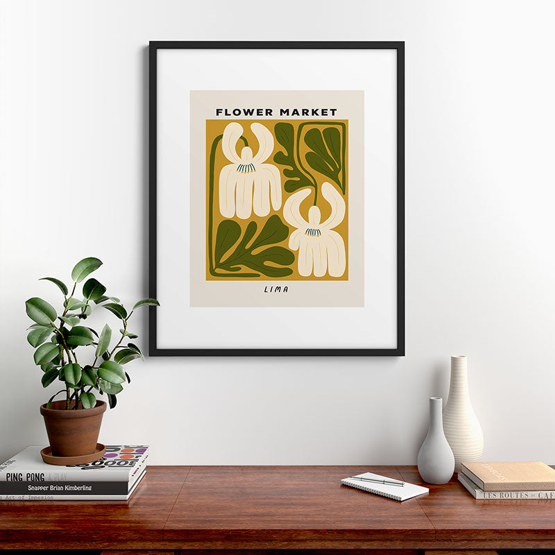 Flower Market Lima, Retro Eclectic Floral Print Framed Art Print Gallery Image 7