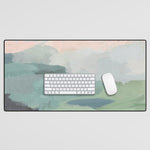 Farmland Sunset II - Seafoam Green Mint Black Blush Pink Abstract Nature Land Art Painting Desk Mat Gallery Image 1