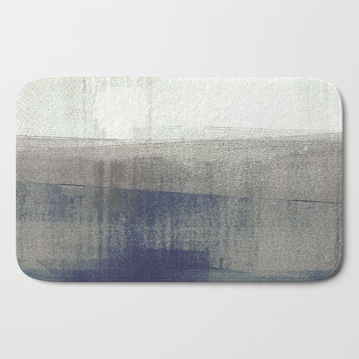 Navy Blue and Grey Minimalist Abstract Landscape Bath Mat Gallery Image 2