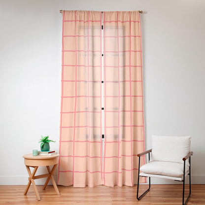 Peach Pink Grid Minimal Geometric Pattern Window Curtain Gallery Image 16