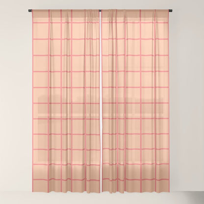 Peach Pink Grid Minimal Geometric Pattern Window Curtain Gallery Image 22