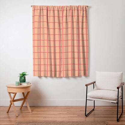 Peach Pink Grid Minimal Geometric Pattern Window Curtain Gallery Image 7