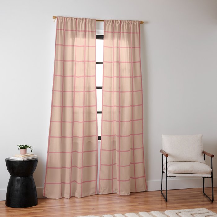 Peach Pink Grid Minimal Geometric Pattern Window Curtain Gallery Image 10