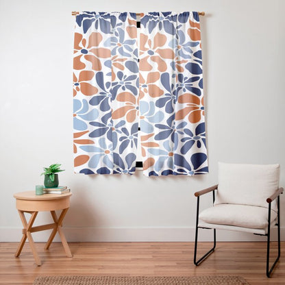 Abstract Flowers, Orange, Blue and White Window Curtain Gallery Image 11